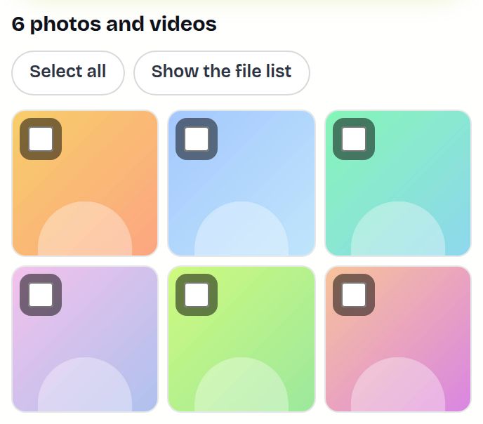 Download page showing photos as a gallery of thumbnails