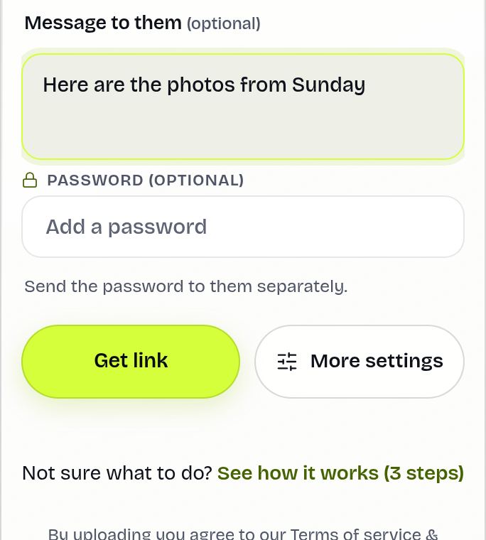 Step 2 of the form: message and password